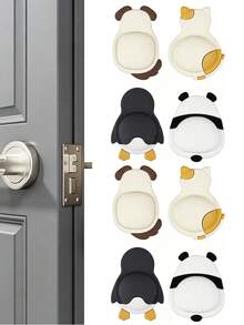 2pcs Animal Door Handle Wall Protector Pads, Panda Pattern Self-Adhesive Rubber Door Handle Buffer Protective Pads, Decorative Wall Protection Covers, Suitable For Doors, Beds, Tables - Multicolor - View 2
