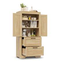 Country-Style Kitchen Cabinet With Two Drawers And Adjustable Shelves, Barn Door Design, Suitable As Storage For Kitchen, Dining Room, And Living Room, Natural Wood Color - 查看 11