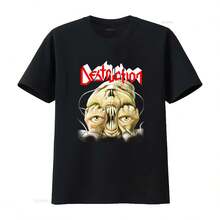 Soft-Washed Retro Graphic T-Shirt With "Destruction Release From Agony" Lettering, Relaxed Short Sleeves. Perfect For Streetwear And Casual Outfits. - 黑色 - 查看 1