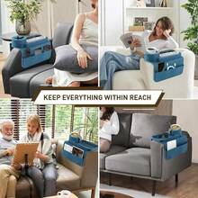 1pc Multifunctional Sofa Armrest Tray With Cup Holder, Non-Slip Sofa Armrest Storage Box With Tablet Slot And Side Pocket, Soft Armrest Side Table For Drinks, Remote, Phone And Snacks, Space-Saving Living Room Accessory - Multicolor - View 12