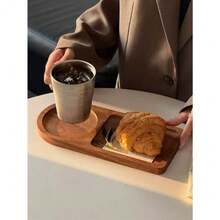 1pc Vintage Tray Breakfast Coffee Tea Tray Dry Milk Tea Tray Afternoon Tea Set Bread Dessert Plate - Mocha Brown - View 3