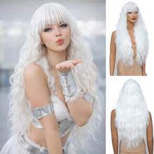 32 Inch Long Wavy Synthetic Wig With Bangs Heat Resistant Fiber Full Wig For Women Daily Party Cosplay Wig - Multicolor - View 13