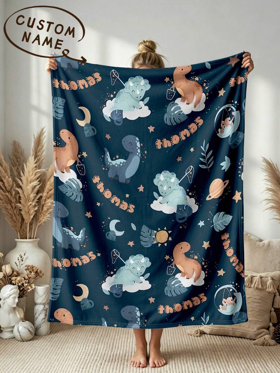 1pc Customized Name Blanket, Personalized Bed Blanket, Customizable Name Print, Personalized Fleece Blanket, Cute Blanket, Comfortable Blanket, Home Gift, Birthday Gift, Christmas Gift, Personalized Gift, Gift For Son/Daughter, Gift For Friend - Style 2 - View 1