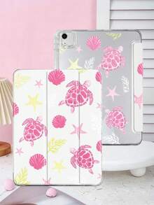 1 buah Casing Tablet Motif Cangkang Kura-kura dan Bintang Laut Warna Pink, Kompatibel dengan iPad Mini6/Mini7/Air/Air2/9.7/10.2/10.5/10.9 (Air4-Air8)/Pro 11/Generasi ke-10/A16/Pro 11 2024, Pola Lukisan Dua Sisi, Cangkang Belakang Akrilik Transparan, Penyangga Lipat Tiga, Fitur Tidur/Bangun, Slot Pena Terintegrasi, Pena Tidak Termasuk, Beberapa Model Dilengkapi Bingkai Kamera - MultiWarna - View 4