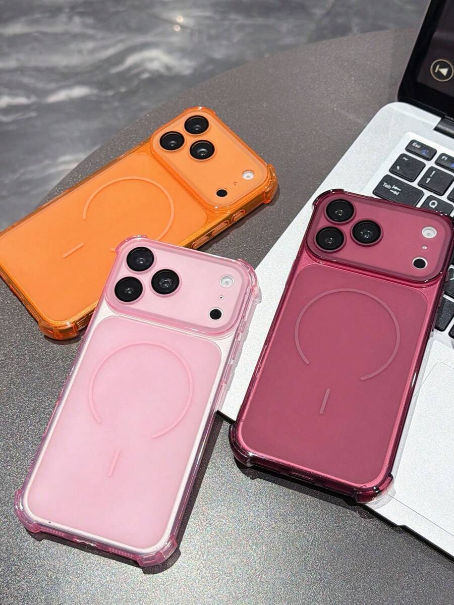 Funda de teléfono magnética a prueba de golpes color rojo vino | Soporte de marco transparente | Funda de protección completa compatible con Apple 17/16/15/14/13 Air/17 Pro Max, admite carga inalámbrica, textura mate, protección completa de la cámara, adecuada para hombres, mujeres, adolescentes, uso diario, conducción, negocios, escuela, oficina, escenarios de viajes al aire libre en verano, 1 pieza, funda protectora premium minimalista antideslizante y antihuellas - Burdeos - Ver 1