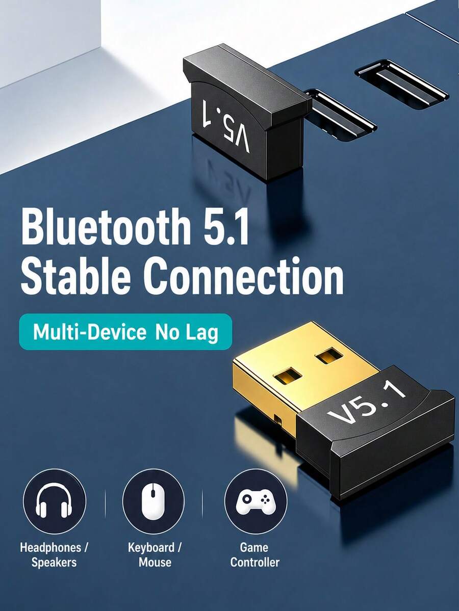 Adaptador Bluetooth 5.1 USB Dongle Sem Fio Plug and Play Sem Driver ...