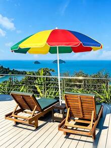 Color-Blocked Sun Umbrella, 85cm In Height, Waterproof And Sun-Protective Fabric, Adjustable Pole With Ground Plug, Lightweight And Portable, Suitable For Beach Stalls And General Outdoor Sunshade Use - A - View 5