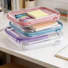 1/4Pcs Hard Transparent Zipper Storage Bag, Plastic Pencil Case, Clear Storage Box, Suitable For Cosmetics, Snacks, Building Blocks, Puzzles,Jewelry. - Multicolor - View 8
