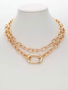 1pc Exaggerated Metal Style O-Shaped Chain Layered Necklace, Women's Hip Hop Punk Neck Jewelry, Suitable For Street Party, Music Festival, Date, Outing, Vacation, Daily Wear, Versatile Choker - Gold - View 3