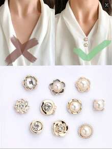 10pcs Anti Slip Buckle, Rhinestone Brooch Pin, No Sewing Needed, Detachable Buckle For Collar Fixing Valentine's Day School - Multicolor - View 8