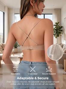 Women's Seamless Spaghetti Strap Bra, U-Shaped Low Back Invisible Shaping Cup Bandeau, Breathable Push-Up Half Cup Wire-Free Lingerie, Suitable For Daily Wear - Khaki - View 8