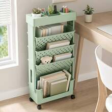 5-Tier Mobile Bookshelf Storage Cart With Wheels, Rolling Side Desk Bookshelf, Floor-Standing Office & Study Supplies Folder Storage Trolley - Multicolor - View 14