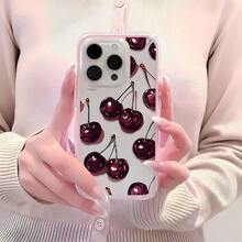 1pc Pink Frame Double Layer Phone Case, Cherry Pattern, Personalized Protective Cover, Compatible With Apple 18/18Pro/18Pro Max/17/17Pro/17Pro Max/16/16Pro/16promax/15/15Pro/15promax/14/13/12/11 Phone Protective Case - Multicolor - View 3
