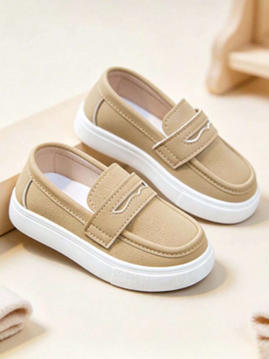1 Pair New Spring/Autumn Unisex Kids Comfortable Non-Slip Flat Bottom Baby Walking Shoes, Lightweight Soft Sole Versatile Daily School Sports Shoes - Khaki - View 1