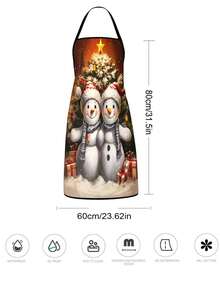 2Pcs Christmas Kitchen Aprons Set, Couple Snowmen Winter Gift Scene & Bow Decorated Christmas Tree Design Adjustable Waterproof Bib Aprons, Festive Holiday Cooking Baking Aprons, Xmas Kitchen Decor Gifts For Family - Multicolor - View 3