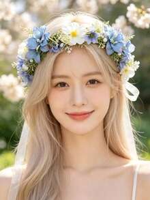 1件人造花仙女森系風格新娘婚禮季節波西米亞流蘇珠飾美學花冠 - 5883 4 - 查看 6