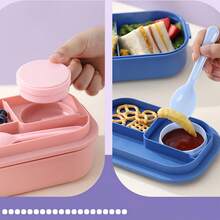 1pc Cute Cartoon Lunch Box With Utensils, Leak-Proof Stackable Portable Lunch Container, Back To School Essential, Suitable For School, Picnic And Outdoor Dining - Multicolor - View 8