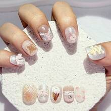 10pcs Milk Mist Glitter Cat Eye Cute Bear Apple 3D Bow Star Hand-Painted Lace Short Round Nail Art Supplies (1pc Jelly Sticker + 1pc Nail File) - Multicolor - View 5