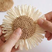 Aplicações de Flores de Margarida Tecidas em Ráfia Boho, Remendos Artesanais de Girassol Rústico com Pétalas de Cetim, Enfeites Decorativos DIY para Embrulho de Presentes, Broche, Decoração de Casamento e Casa, Suprimentos Artesanais Boêmios de Fazenda - Multicolorido - Visão 3