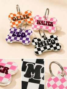 Custom Checkered Acrylic Bone Pet Tag, Cute Personalized Dog Name Collar Charm For Daily Walks And Home Use, Customized Pet Keepsake With Name, Customizable Puppy Pendant Gift For Pet Lovers, Birthday, Halloween, Thanksgiving And Christmas Day Gift - Style a - View 7