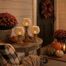3 Tamaños de Soportes de Vela Pedestal de Calabaza Blanca en Capas, Soportes de Velas Tealight con Acabado Desgastado Jack O Lantern para Velas Tealight Estándar, Decoración de Centro de Mesa Rústica de Granja para Interior para Otoño Halloween Acción de Gracias Fiesta Exhibición del Hogar Regalo - multicolor - Ver 10