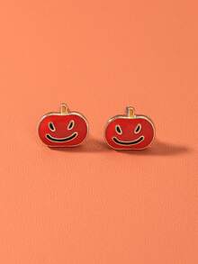 1 Pair Halloween Red Pumpkin Lantern Earrings, Funny Smiling Cartoon Pumpkin Ear Studs, Daily Wear Jewelry - Orange - View 6