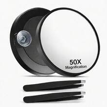 10x/15x/40x Magnifying Mirror With Tweezers And Suction Cup, High Magnification Makeup Mirror, Portable Mini Beauty Mirror, Pore Cleaning Tool Set, Bathroom Desktop Travel Essential Clear Vanity Mirror, Back To School Supplies - Multicolor - View 12