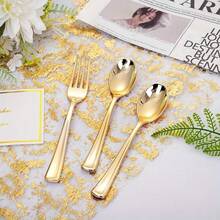 100pcs Gold Stainless Steel Cutlery, Suitable For Catering, Parties, Dinners, Weddings, Spring Picnics, Summer Gatherings - Gold - View 7