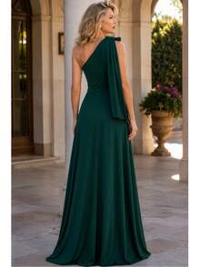 Long Party Dress With Lace, Lined Cups, Comfortable, Elegant, Simple - Dark Green - View 3