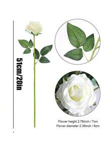 1/10/20/30pcs White Artificial Roses, Silk Velvet Texture Fake Flower Bouquet, Long Stem Artificial Roses Bulk Pack, Suitable For Valentine's Day Gift DIY Wedding Centerpiece, Table Decor, Bridal Shower, Party, Home Decor, Living Room Decor - White - View 2