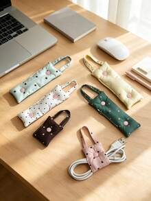 Hanging Cable Organizer Fabric Data Cable Storage Clip Cable Management Winder Cable Organizer INS Polka Dot Data Cable Storage Office Desk Storage Computer Desk Storage Gadget Fashion Versatile - Multicolor - View 3