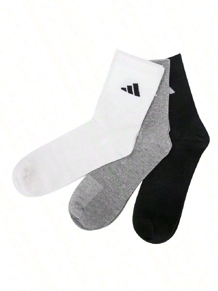 Adidas Kaos Kaki Panjang Sedang Pria dan Wanita SPW CREW 3PP Kaos Kaki Lembut dan Nyaman untuk Pemakaian Sehari-hari, Olahraga, Perjalanan, dan Santai JC9272 - Hitam/putih/abu-abu muda - View 1