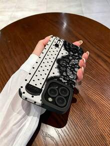 1pc Lace Polka Dot Painted Pattern Wrist Strap Leather Phone Case Compatible With Samsung/Apple 11/Apple 17 Pro Max/ 14 Pro Max/15/16/16 Pro/17/17 Pro And Other Models, Holiday Gift - Multicolor - View 5