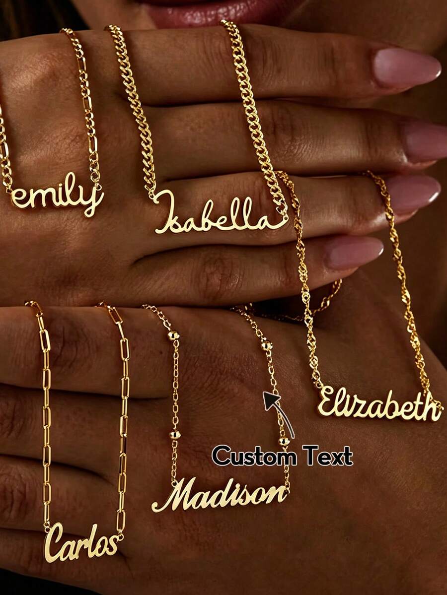 Custom Cursive Name Necklace, Stainless Steel Delicate Personalized Clavicle Chain, Women's Gift - Gold - View 1