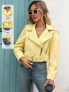 Women's Solid Color Minimalist Daily Zipper Short Jacket - New Bright Yellow - View 2