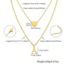 2Pcs/Set New Classic Initial Heart Pendant Golden Stainless Steel Chain Layered Necklaces For Women - Yellow Gold - View 2