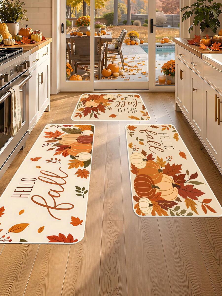1/16 Buah Keset Bertema Musim Gugur, Keset Thanksgiving, Dicetak dengan Pola dan Daun Maple, Keset Dekoratif Festival Panen Musim Gugur, Karpet Selamat Datang di Dapur, Keset Lantai Tahan Kotoran, Dekorasi Pesta Musim Gugur - MultiWarna - View 1