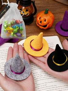 3pcs Halloween Witch Hat Party Decorations-Suitable For Wine Bottles, Party Accents, And Tabletop Decor; Perfect For Both Home And Party Settings. - Multicolor - View 2