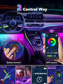 GLANBERT (10/6 In 1)Interior Car LED Strip Lights, Acrylic LED Lights For Car With Dynamic Dreamcolor Chasing, Ambient Lighting Kits Music Sync Wireless APP And RF Remote Control - Colorful - View 6