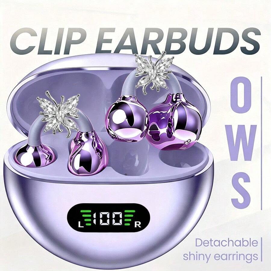2026 New Style Wireless Open-Ear Clip-On Earbuds, OWS Butterfly Earring Bluetooth 6.0 Headphones, Wireless Clip-On Earphones, Holiday Gift For Girls And Women, Sports Earbuds, Travel Wireless Headphones, Stereo Headphones, Fashion Aesthetic, For Valentine's Day Gift