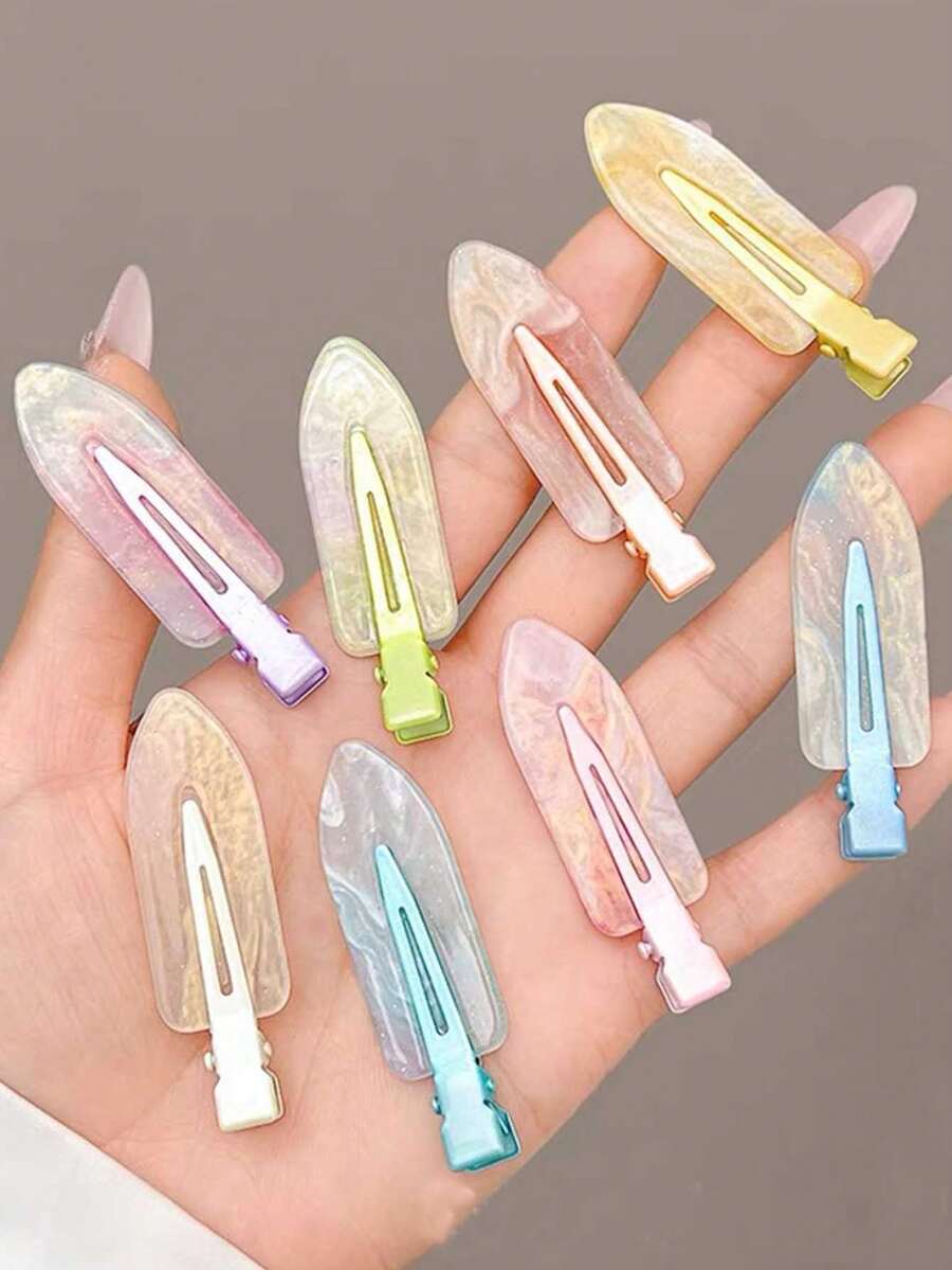 6件/3件格紋愛心水鑽髮夾 可愛不留痕瀏海側邊髮針 甜美女性日常髮型裝飾髮飾套組(無紙卡包裝) - 彩色 - 查看 1