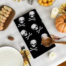 2/4/48pcs Halloween Series Repeating Skull & Crossbones Pattern Printed Kitchen Towels - Ultra Soft, Highly Absorbent Polyester Dish Cloths & Hand Towels, Perfect For Holiday Decor, Kitchen Decor, Party Decor - Multicolor - View 11