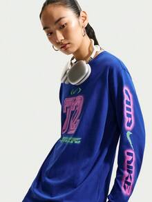 Nike Kaos Rajut Lengan Panjang Tanpa Kerah Wanita AS W NSW NK CLSC LS BF TEE SPD TIM6403-417 - Navy Blue - View 5