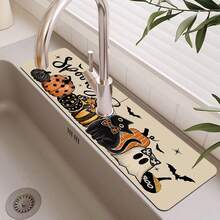 1pc Halloween Ghost Black Cat Pattern, Non-Slip Rubber Faucet Splash Guard, Bathroom Faucet Splash Guard, Mud Guard, Moisture-Proof Non-Slip Faucet Pad, Kitchen Countertop Accessory. Protect Your Kitchen Countertop. - Multicolor - View 2