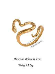 1pc Stainless Steel Women's Open Ring, Adjustable Snake Wrap Design, 3D Vintage Snake Metal Texture Element, Niche Cool Retro Style, Gold Color, Teacher, Women's Personalized Accessory, Suitable For Daily Wear, Vacation, Party, Travel, Can Be Given As Birthday, Anniversary Gift, Unique Design, Highlights Avant-Garde Fashionable Elegant - Ring - View 3