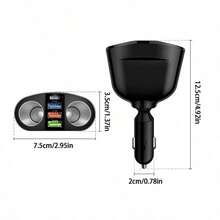 Black ABS Material Multi-Function Car Charger, 6-Port Car Power Adapter, Dual Port Adapter, Portable, Suitable For 12-24V Vehicles - Black - View 7