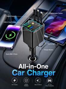 XF.Meraki 100W Multi-Port Car Charger, 5-In-1/7-In-1 Fast Charging Hub With 70cm Extension Cable, 180° Adjustable - Car Charger Starry Sky Light - View 7