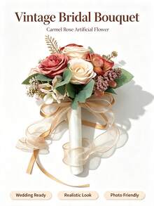 1pc Artificial Golden Rose Bouquet For Bridesmaids, Weddings, Parties, Gift Valentine's Day Valentines - Burnt Orange - View 3