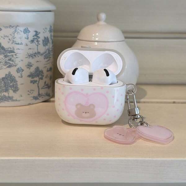 Korean Style Heart Bear Earphone Case Compatible With AirPods 4, Cute Earphone Cover For Apple 2, 3, New Protective Case For AirPods Pro 3, Korean Style Earphone Case Pro 2, Women's Earphone Case Protective Cover With Pendant, Birthday Gift, Holiday Gift