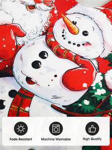 Falda de árbol de Navidad con Papá Noel y muñeco de nieve, alfombra redonda para base de árbol de Navidad con estampado de copos de nieve para decoración interior navideña - Rojo - Ver 12